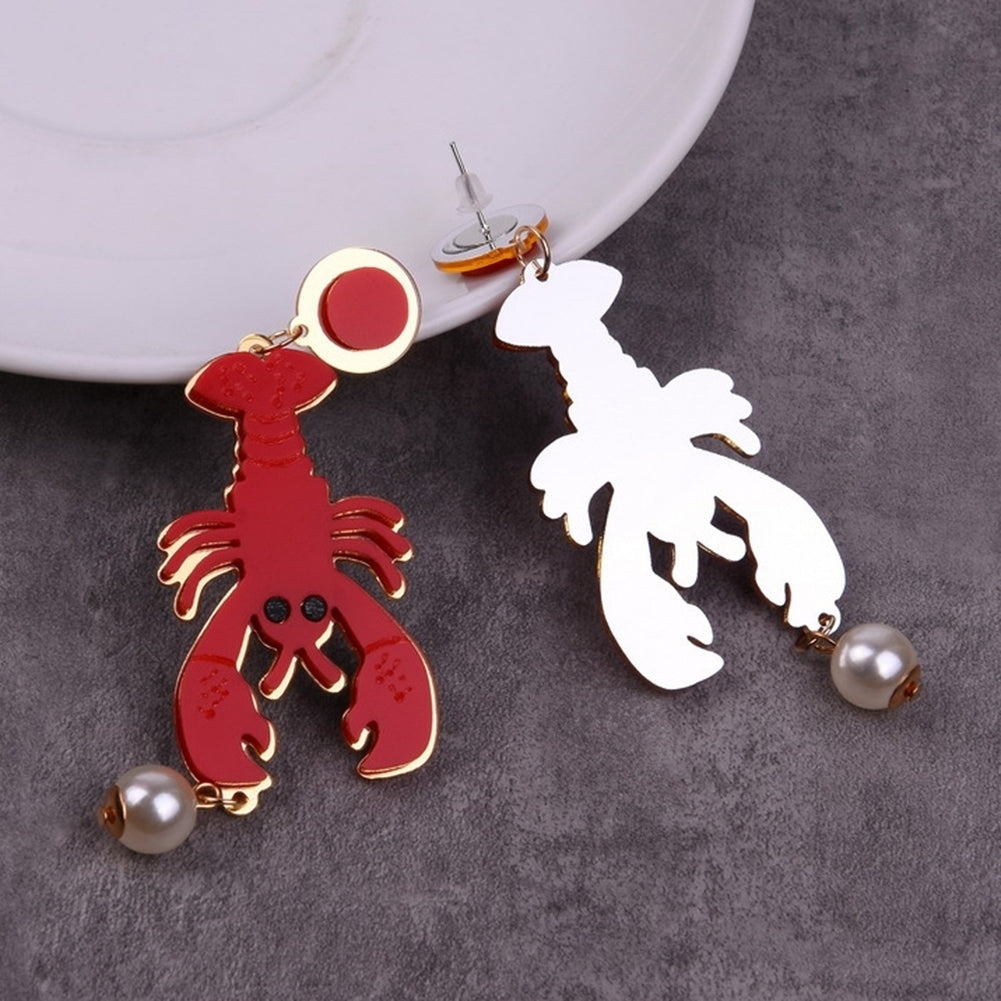 Creative Lady Acrylic Lobster Octopus Faux Pearl Pendant Statement Stud Earrings Image 4