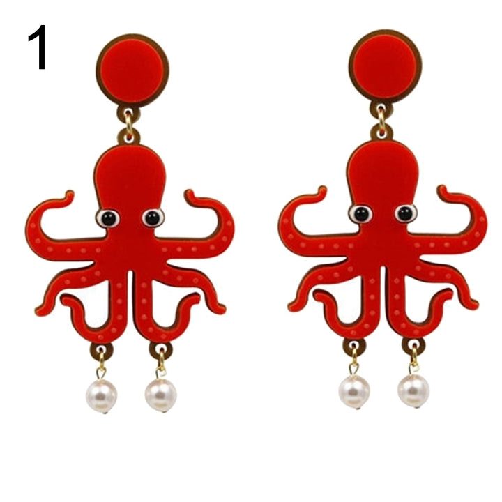 Creative Lady Acrylic Lobster Octopus Faux Pearl Pendant Statement Stud Earrings Image 8