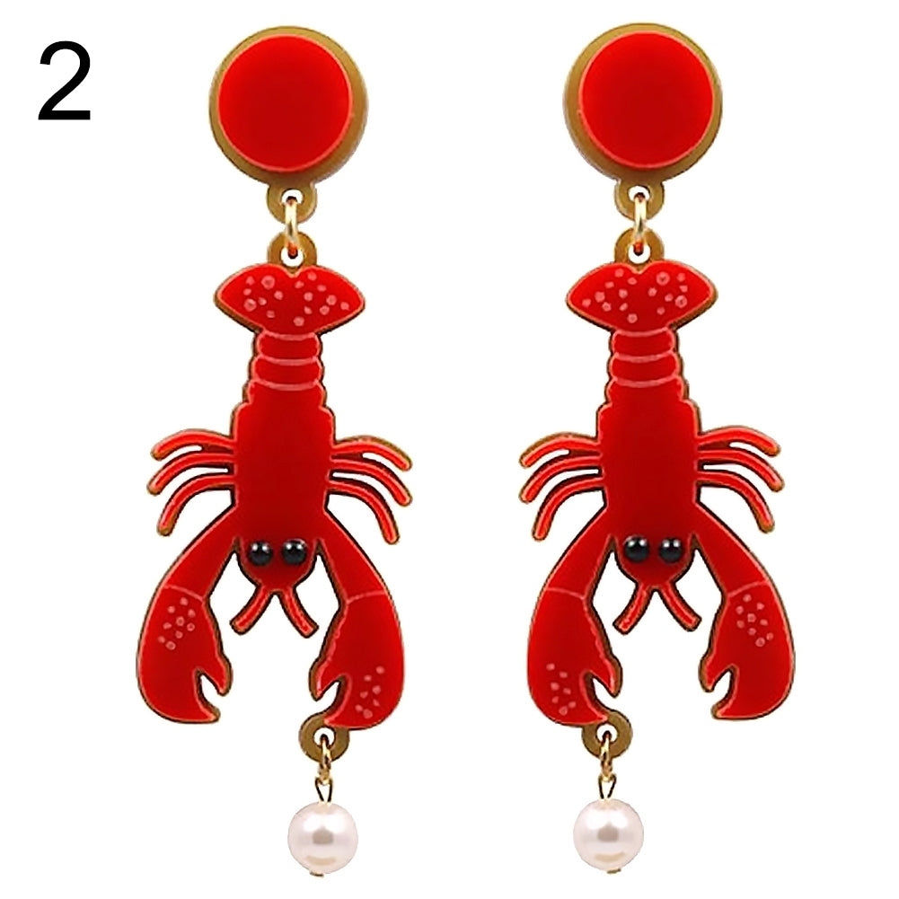 Creative Lady Acrylic Lobster Octopus Faux Pearl Pendant Statement Stud Earrings Image 9