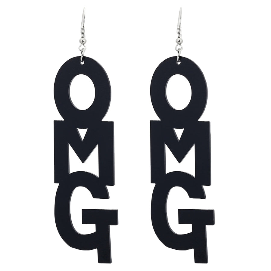 Hip Hop OMG Letter Acrylic Long Dangle Statement Women Hook Earrings Jewelry Image 1