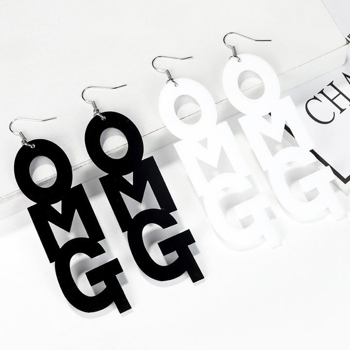 Hip Hop OMG Letter Acrylic Long Dangle Statement Women Hook Earrings Jewelry Image 2