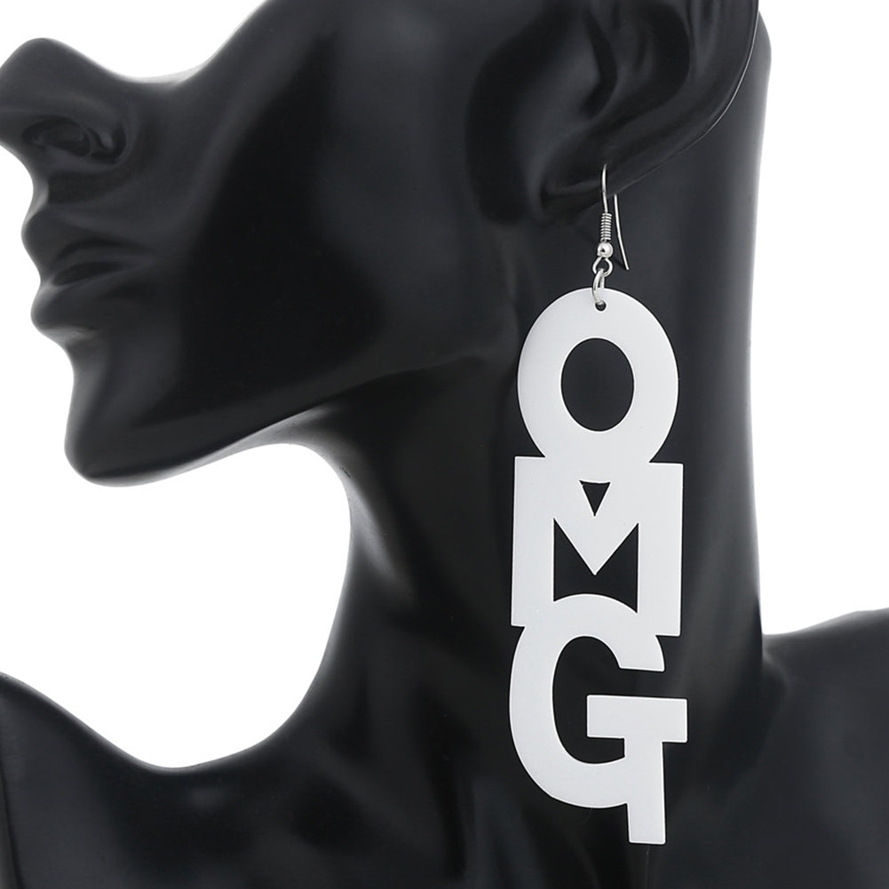 Hip Hop OMG Letter Acrylic Long Dangle Statement Women Hook Earrings Jewelry Image 3