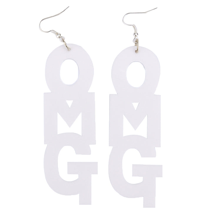 Hip Hop OMG Letter Acrylic Long Dangle Statement Women Hook Earrings Jewelry Image 4