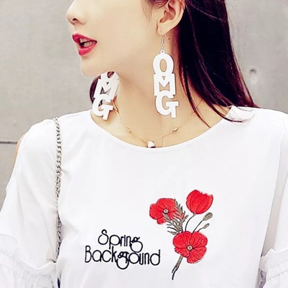 Hip Hop OMG Letter Acrylic Long Dangle Statement Women Hook Earrings Jewelry Image 6