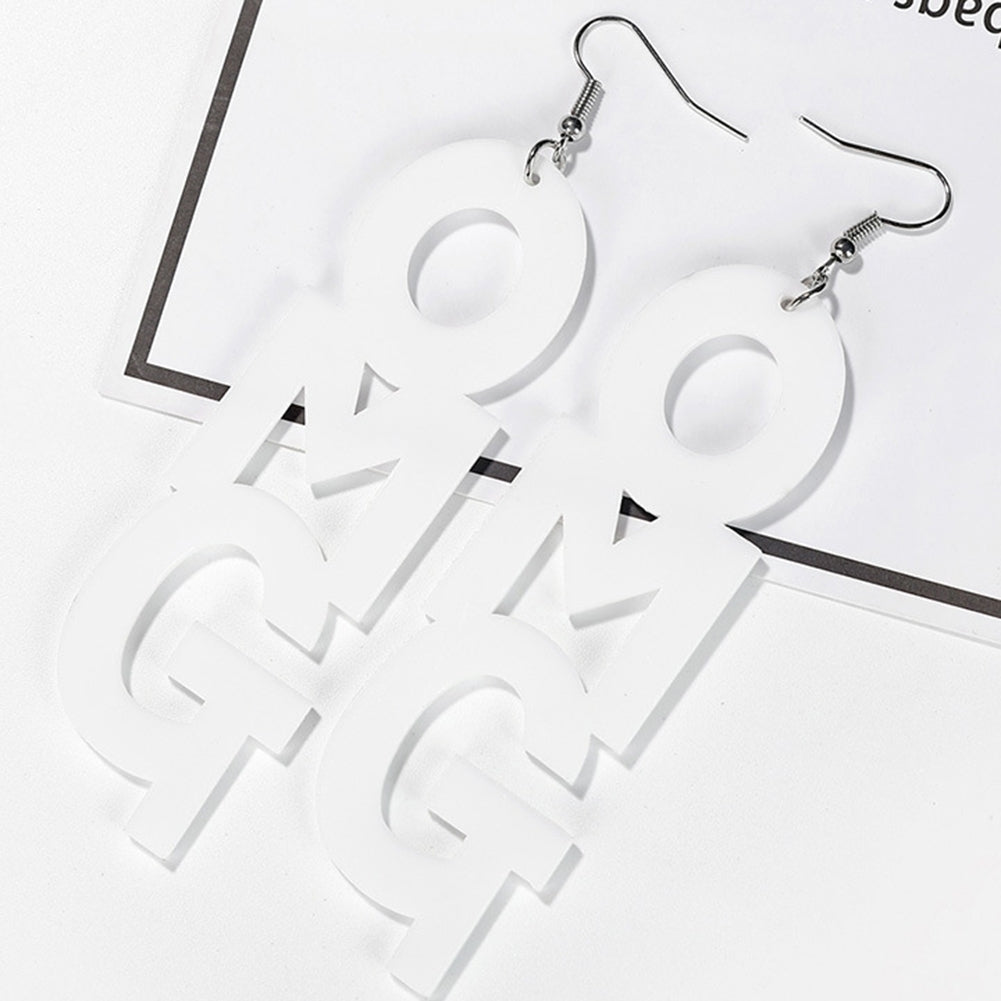 Hip Hop OMG Letter Acrylic Long Dangle Statement Women Hook Earrings Jewelry Image 9