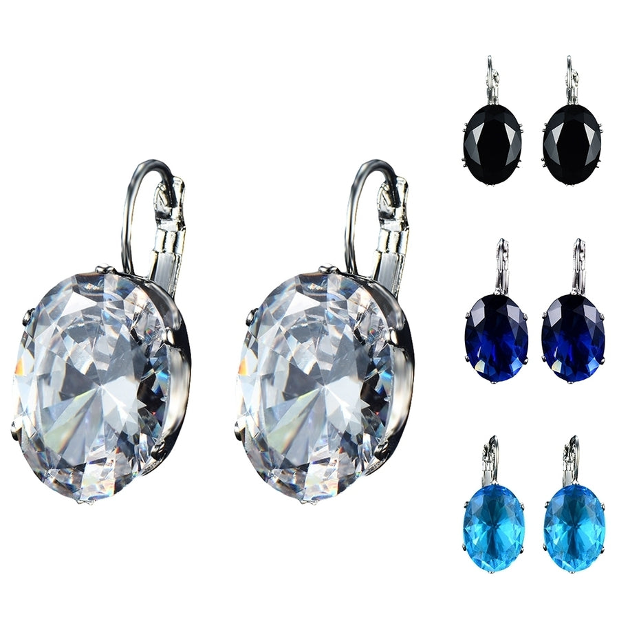 Fashion Women Oval Cubic Zirconia Inlaid Leverback Earrings Party Jewelry Gift Image 1