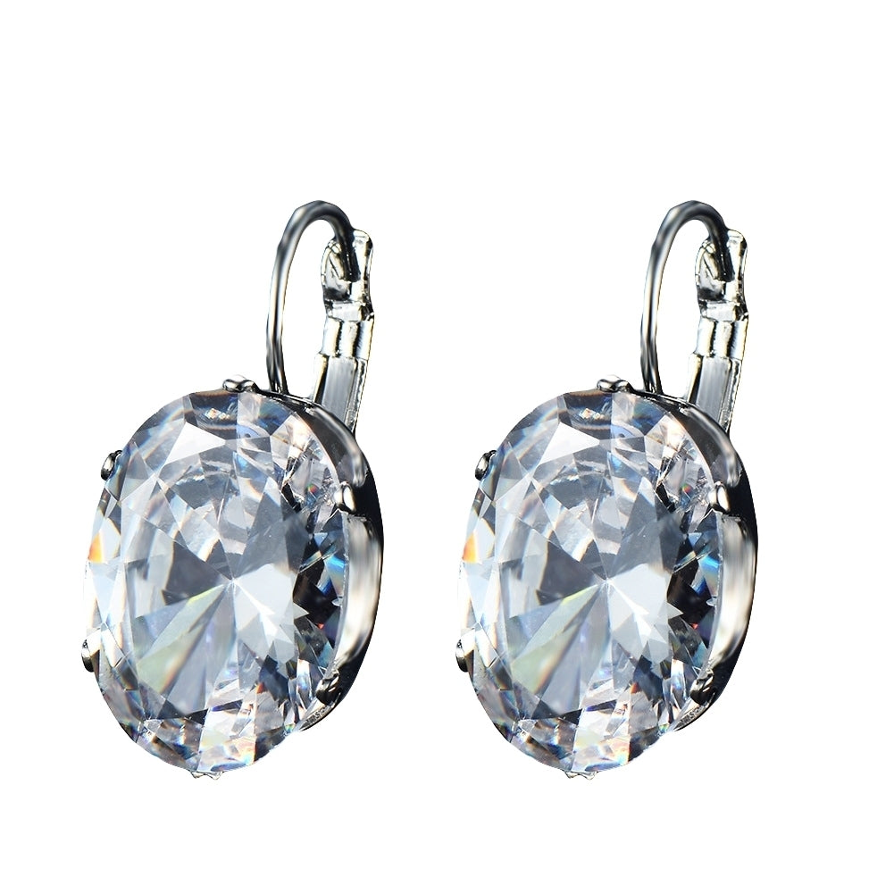 Fashion Women Oval Cubic Zirconia Inlaid Leverback Earrings Party Jewelry Gift Image 3