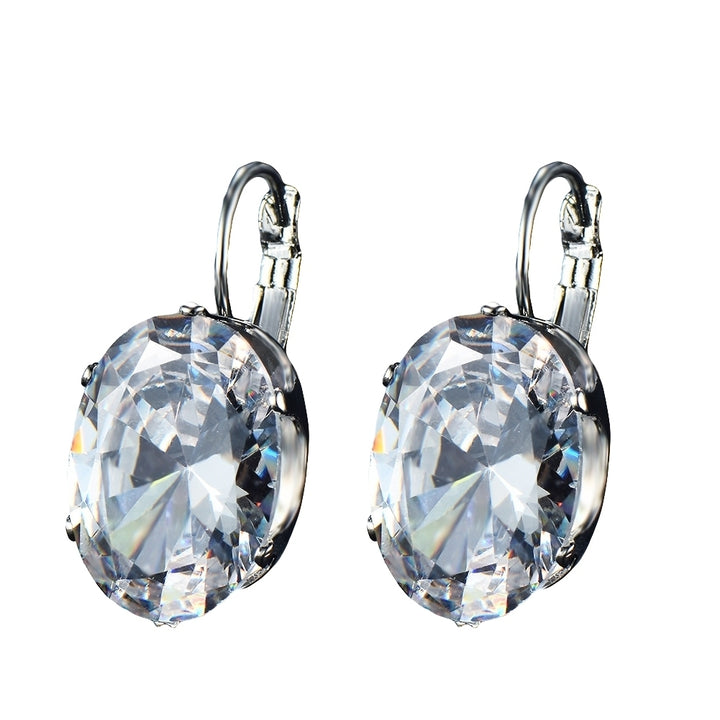 Fashion Women Oval Cubic Zirconia Inlaid Leverback Earrings Party Jewelry Gift Image 3