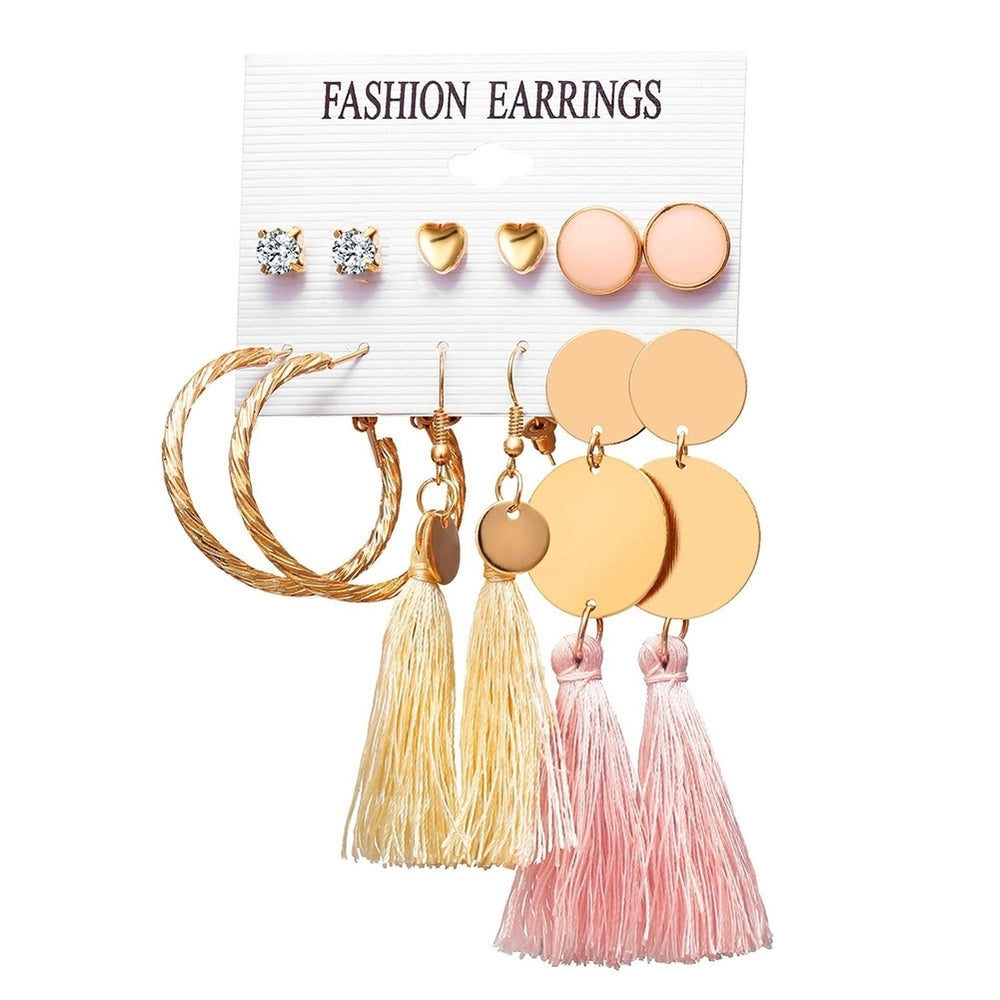 6Pcs Bohemia Women Tassel Hook Earrings Ear Stud Set Jewelry Accessories Image 2