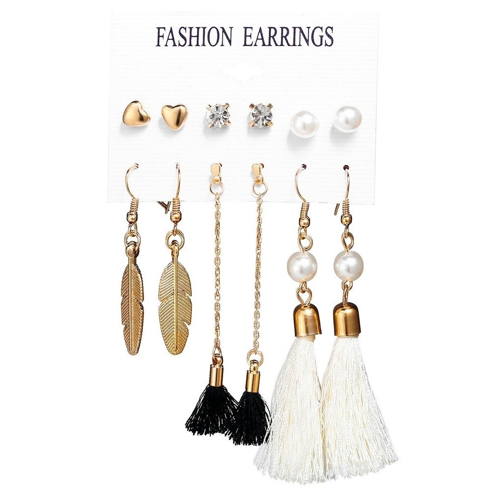 6Pcs Bohemia Women Tassel Hook Earrings Ear Stud Set Jewelry Accessories Image 1