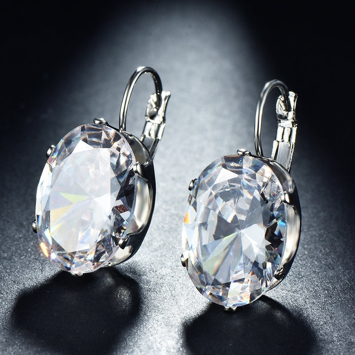 Fashion Women Oval Cubic Zirconia Inlaid Leverback Earrings Party Jewelry Gift Image 11