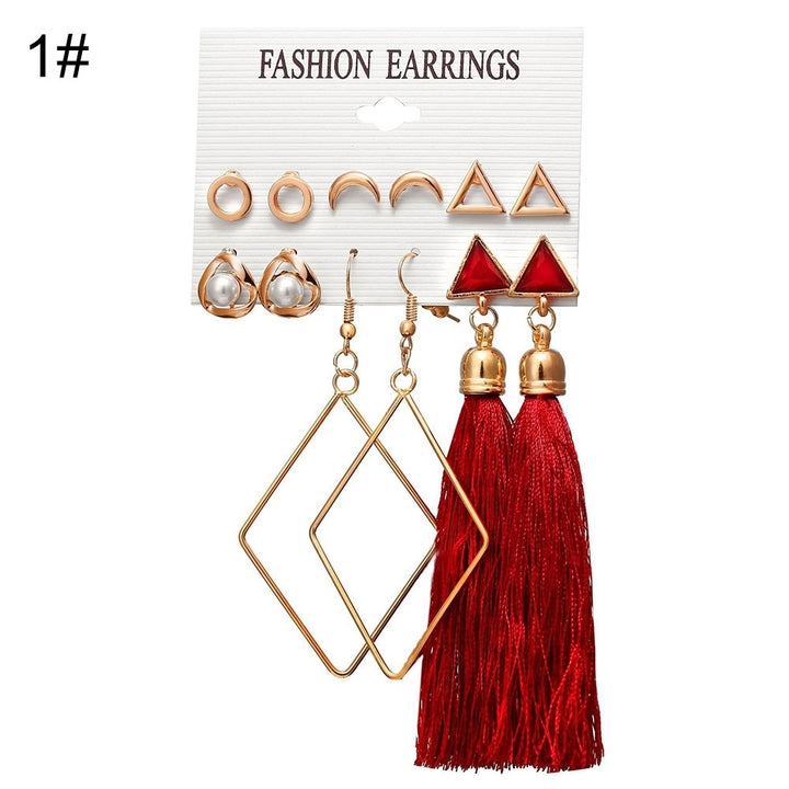 6Pcs Bohemia Women Tassel Hook Earrings Ear Stud Set Jewelry Accessories Image 7