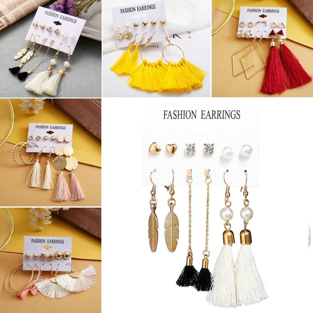 6Pcs Bohemia Women Tassel Hook Earrings Ear Stud Set Jewelry Accessories Image 10