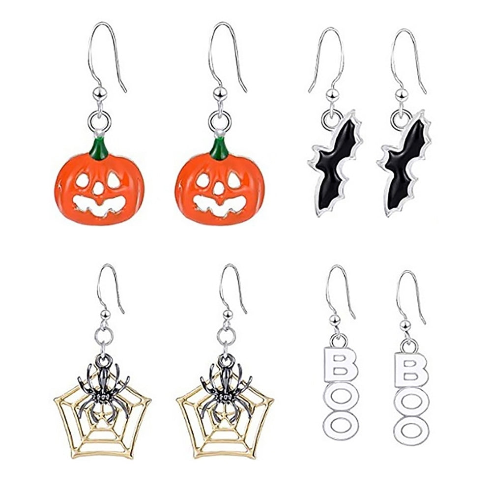 Woman Halloween Spider Bat Pumpkin Boo Letter Pendant Hook Earrings Jewelry Gift Image 1