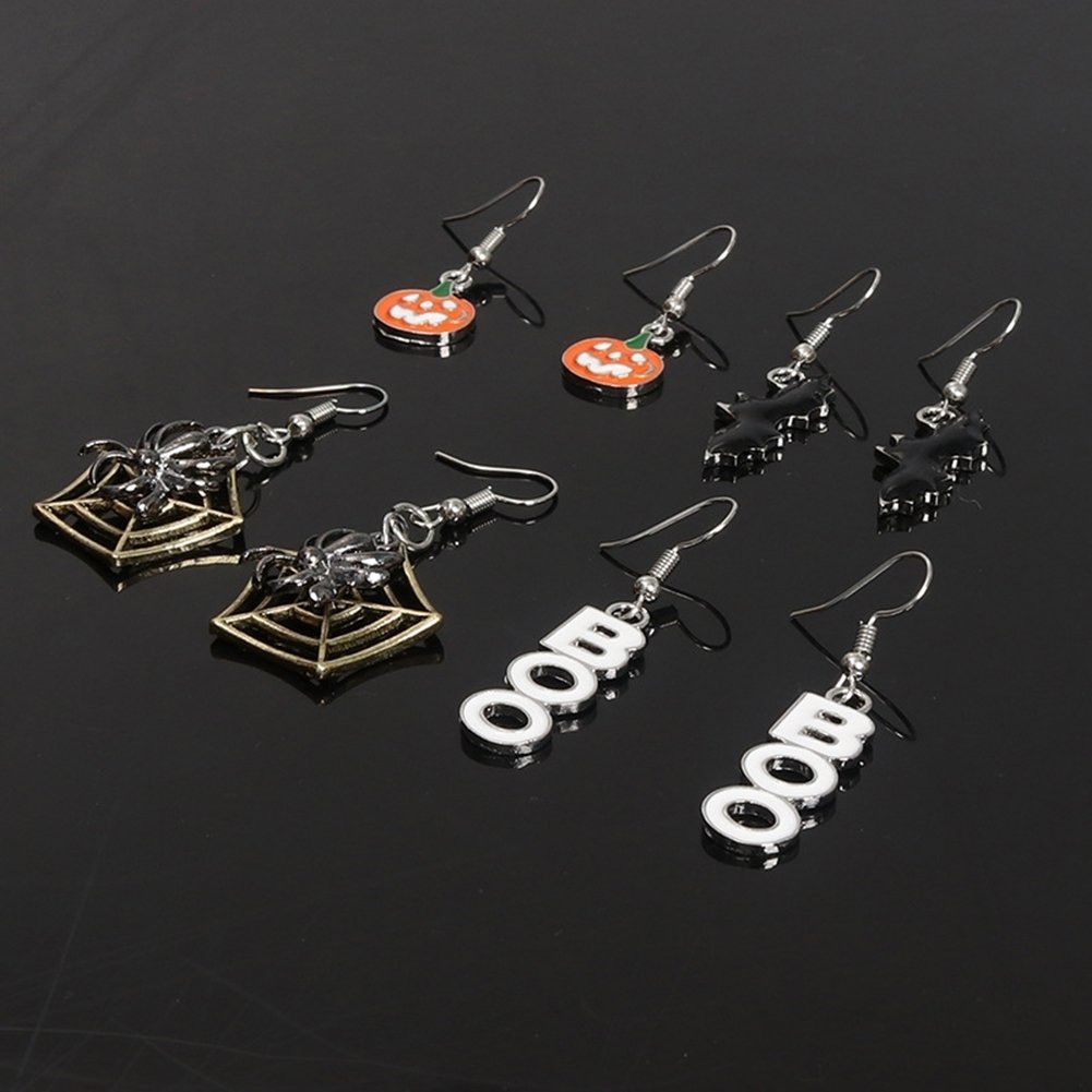 Woman Halloween Spider Bat Pumpkin Boo Letter Pendant Hook Earrings Jewelry Gift Image 3