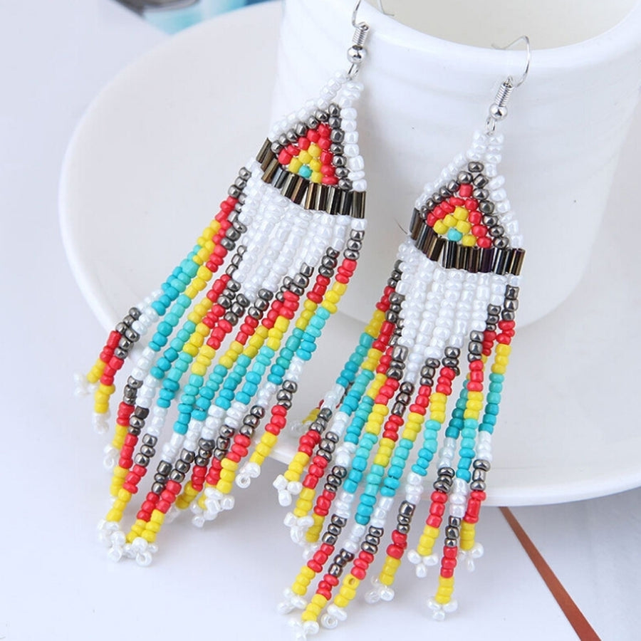 Women Bohemian Long Beaded Tassel Drop Dangle Hook Earrings Party Jewelry Gift Image 1