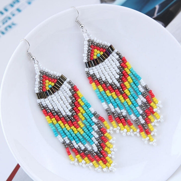 Women Bohemian Long Beaded Tassel Drop Dangle Hook Earrings Party Jewelry Gift Image 2