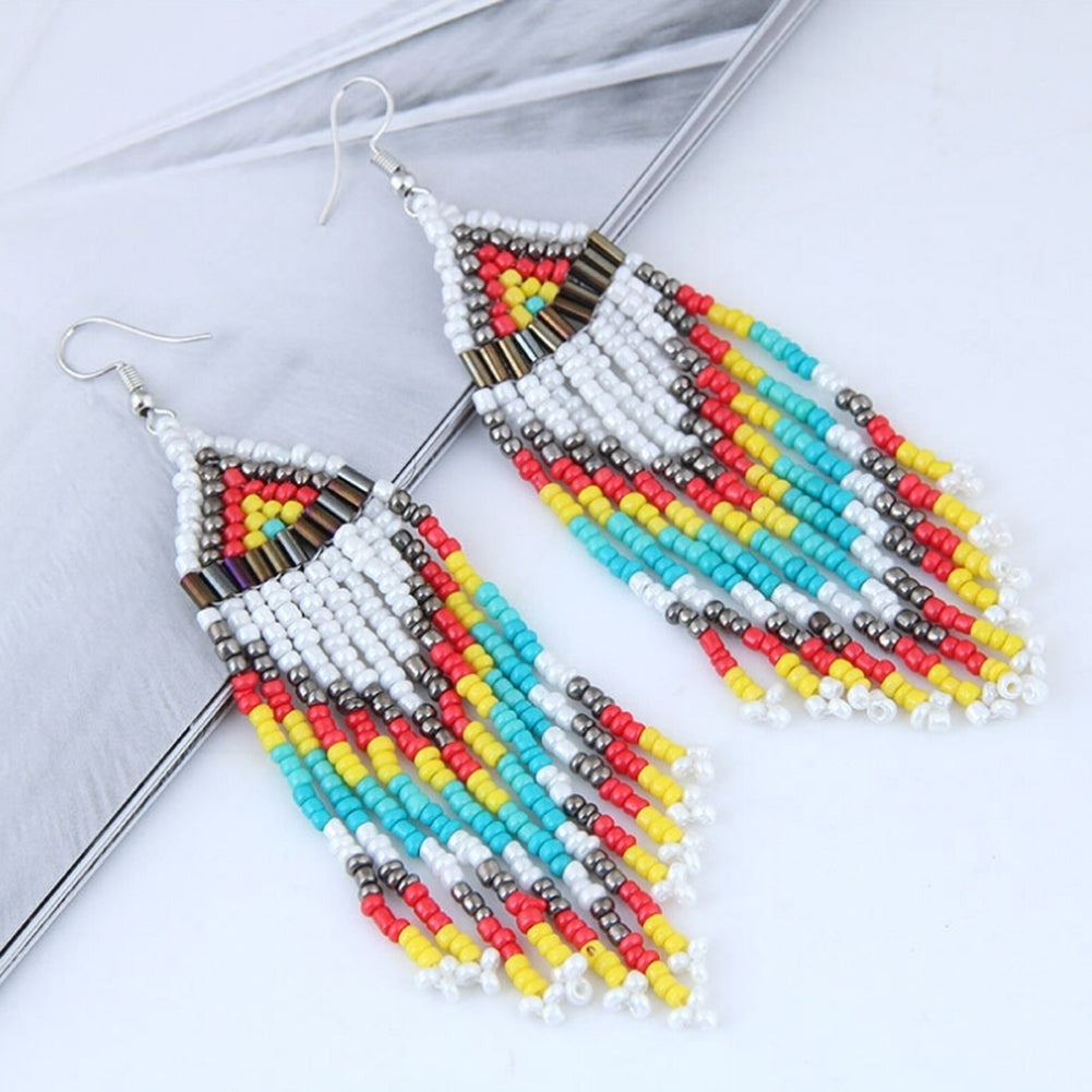 Women Bohemian Long Beaded Tassel Drop Dangle Hook Earrings Party Jewelry Gift Image 3