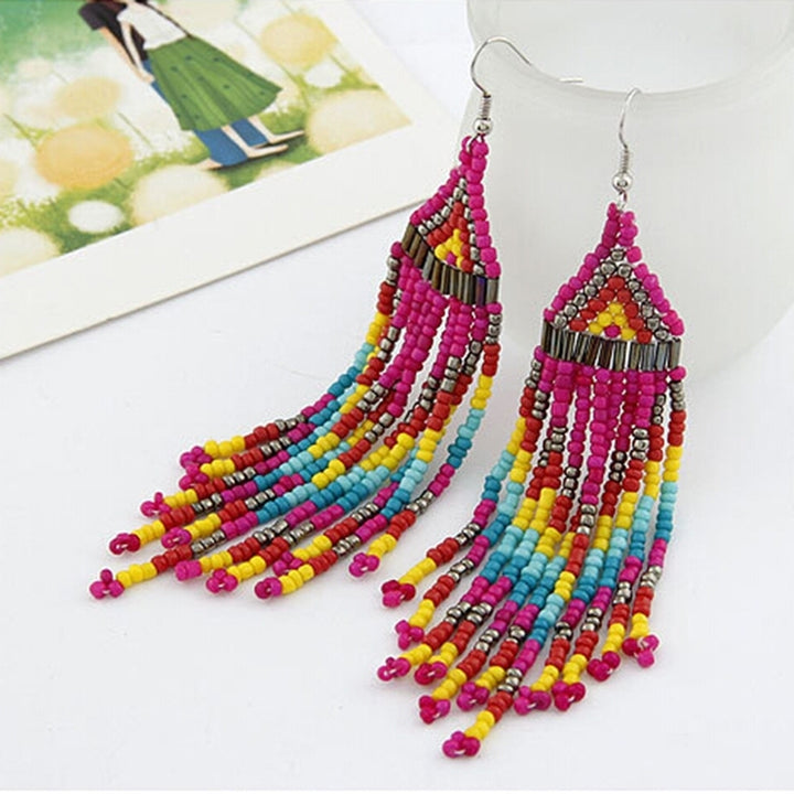 Women Bohemian Long Beaded Tassel Drop Dangle Hook Earrings Party Jewelry Gift Image 4