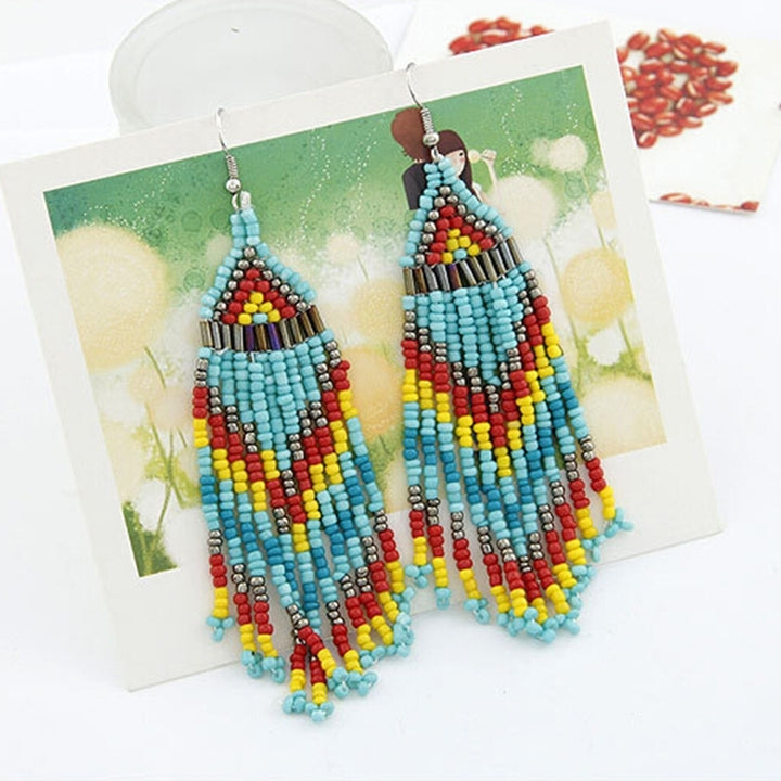 Women Bohemian Long Beaded Tassel Drop Dangle Hook Earrings Party Jewelry Gift Image 4