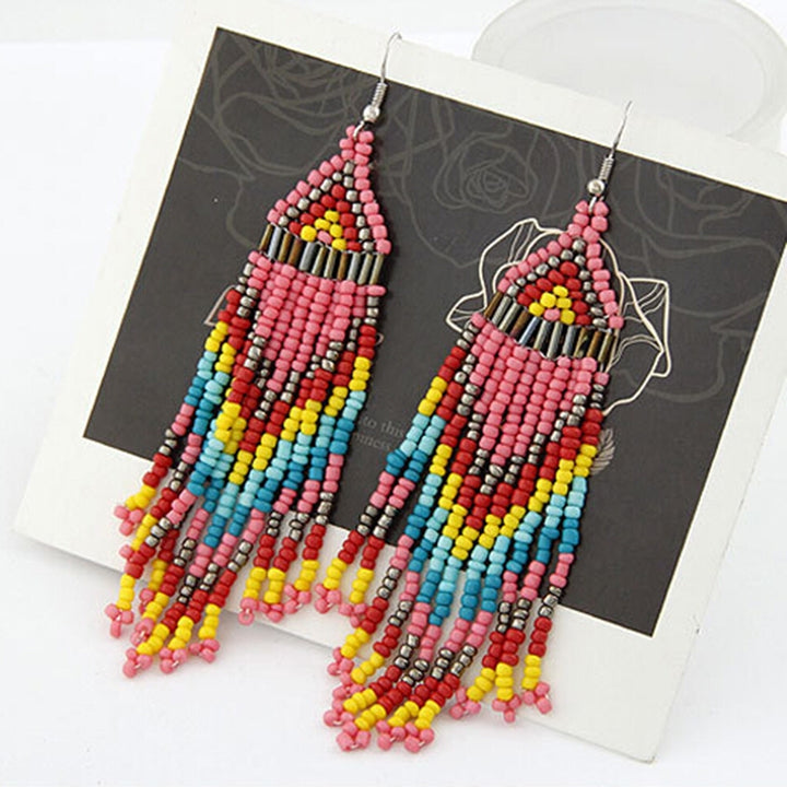 Women Bohemian Long Beaded Tassel Drop Dangle Hook Earrings Party Jewelry Gift Image 6