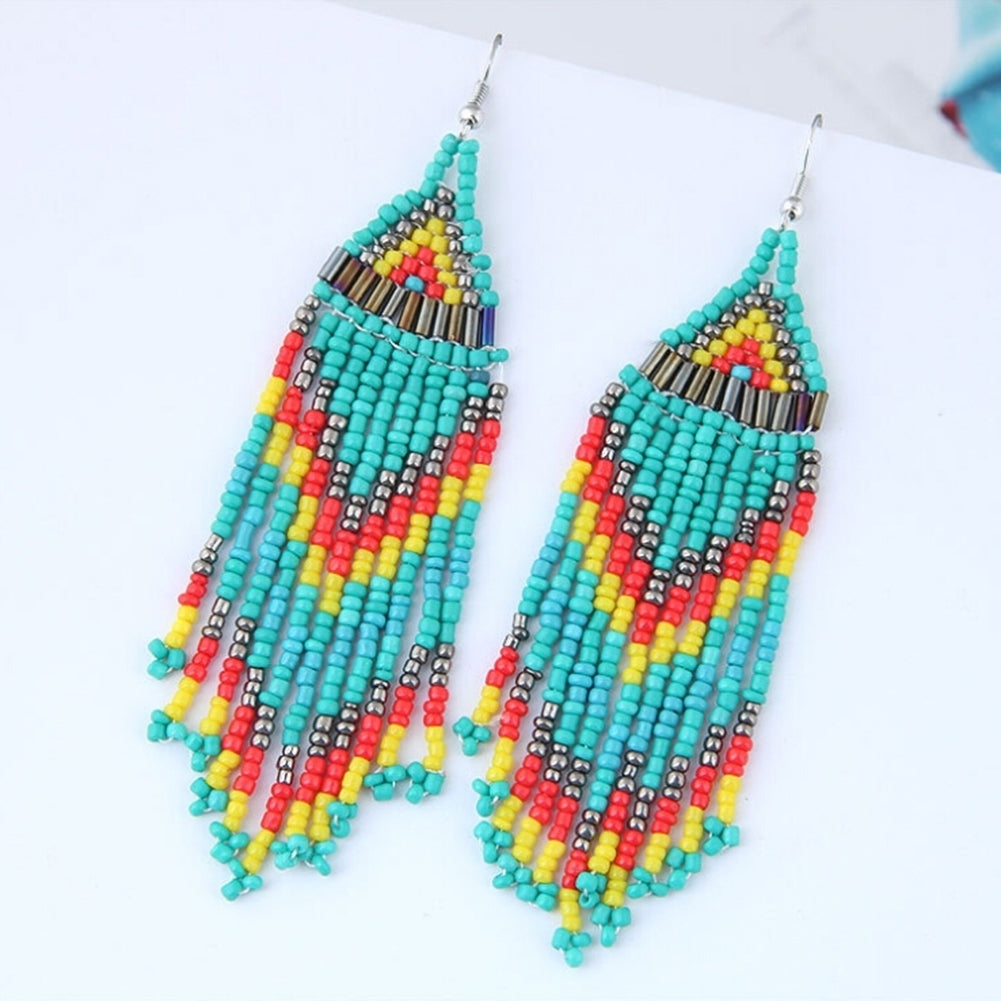 Women Bohemian Long Beaded Tassel Drop Dangle Hook Earrings Party Jewelry Gift Image 7