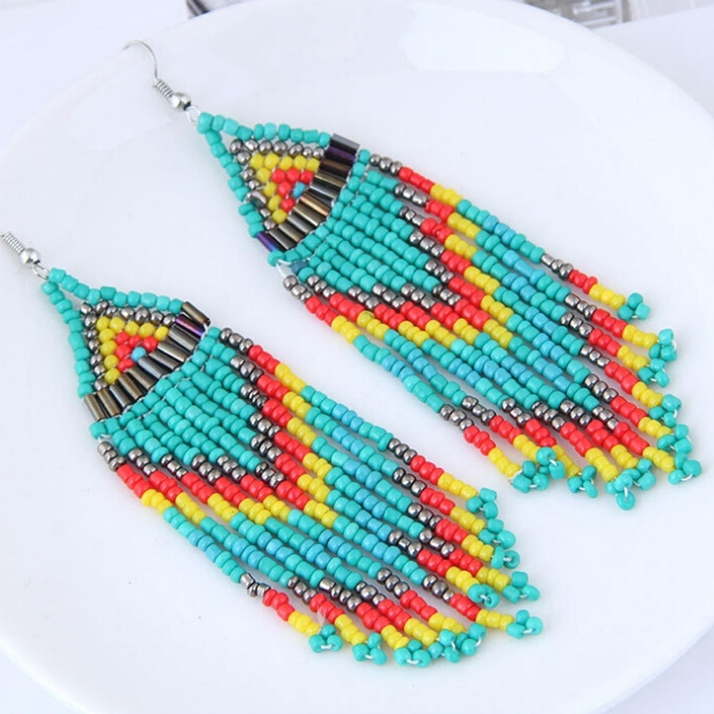 Women Bohemian Long Beaded Tassel Drop Dangle Hook Earrings Party Jewelry Gift Image 8