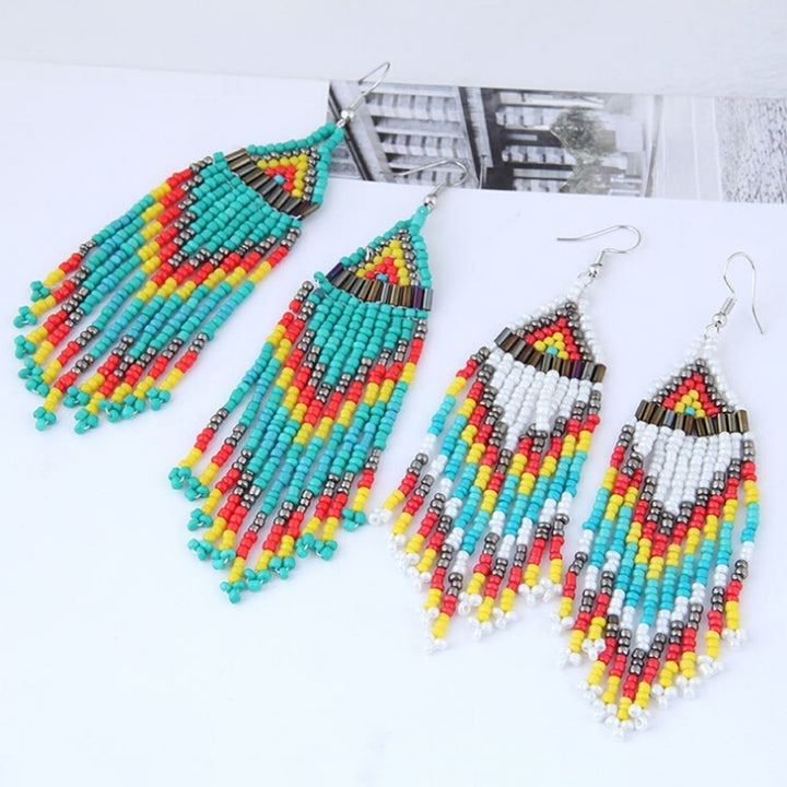 Women Bohemian Long Beaded Tassel Drop Dangle Hook Earrings Party Jewelry Gift Image 9