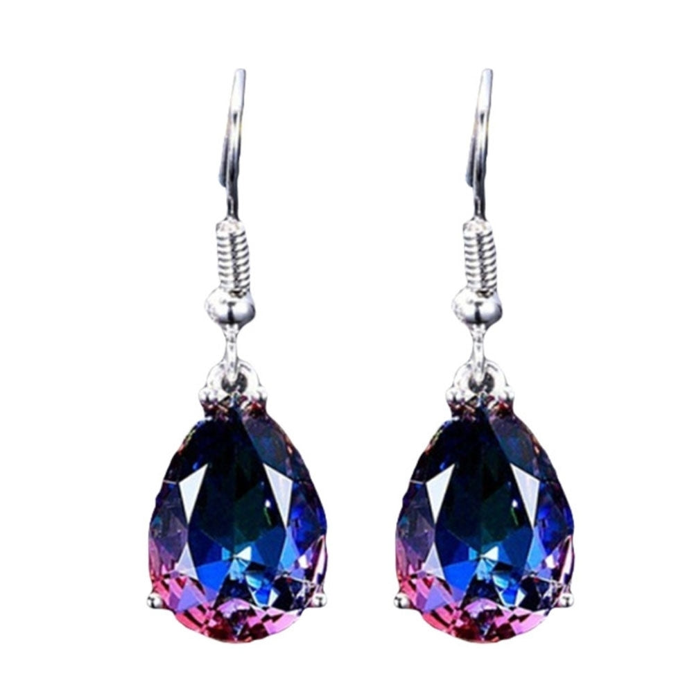 Women Multicolor Teardrop Cubic Zirconia Dangle Hook Earrings Piercing Jewelry Image 1