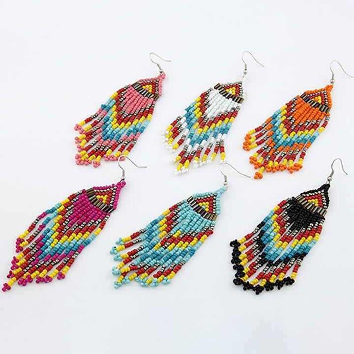 Women Bohemian Long Beaded Tassel Drop Dangle Hook Earrings Party Jewelry Gift Image 10