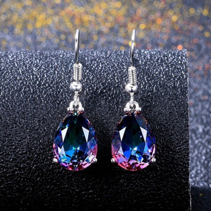 Women Multicolor Teardrop Cubic Zirconia Dangle Hook Earrings Piercing Jewelry Image 2