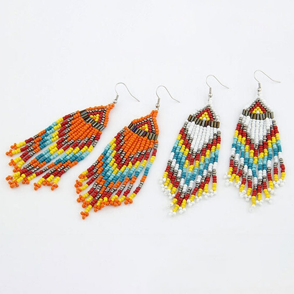 Women Bohemian Long Beaded Tassel Drop Dangle Hook Earrings Party Jewelry Gift Image 11