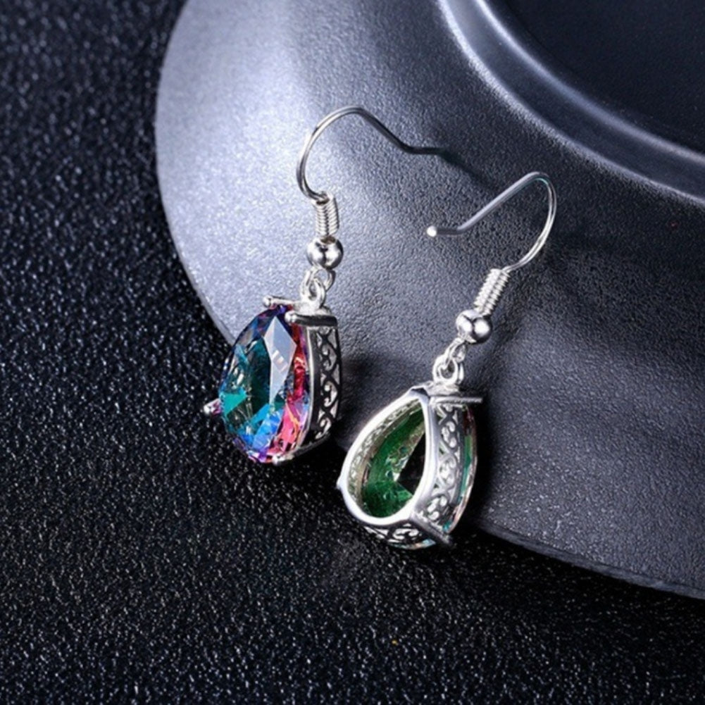 Women Multicolor Teardrop Cubic Zirconia Dangle Hook Earrings Piercing Jewelry Image 3