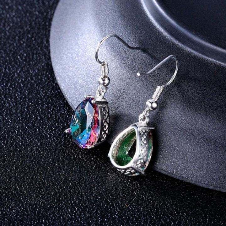 Women Multicolor Teardrop Cubic Zirconia Dangle Hook Earrings Piercing Jewelry Image 3