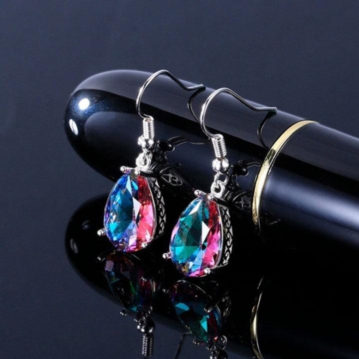 Women Multicolor Teardrop Cubic Zirconia Dangle Hook Earrings Piercing Jewelry Image 4