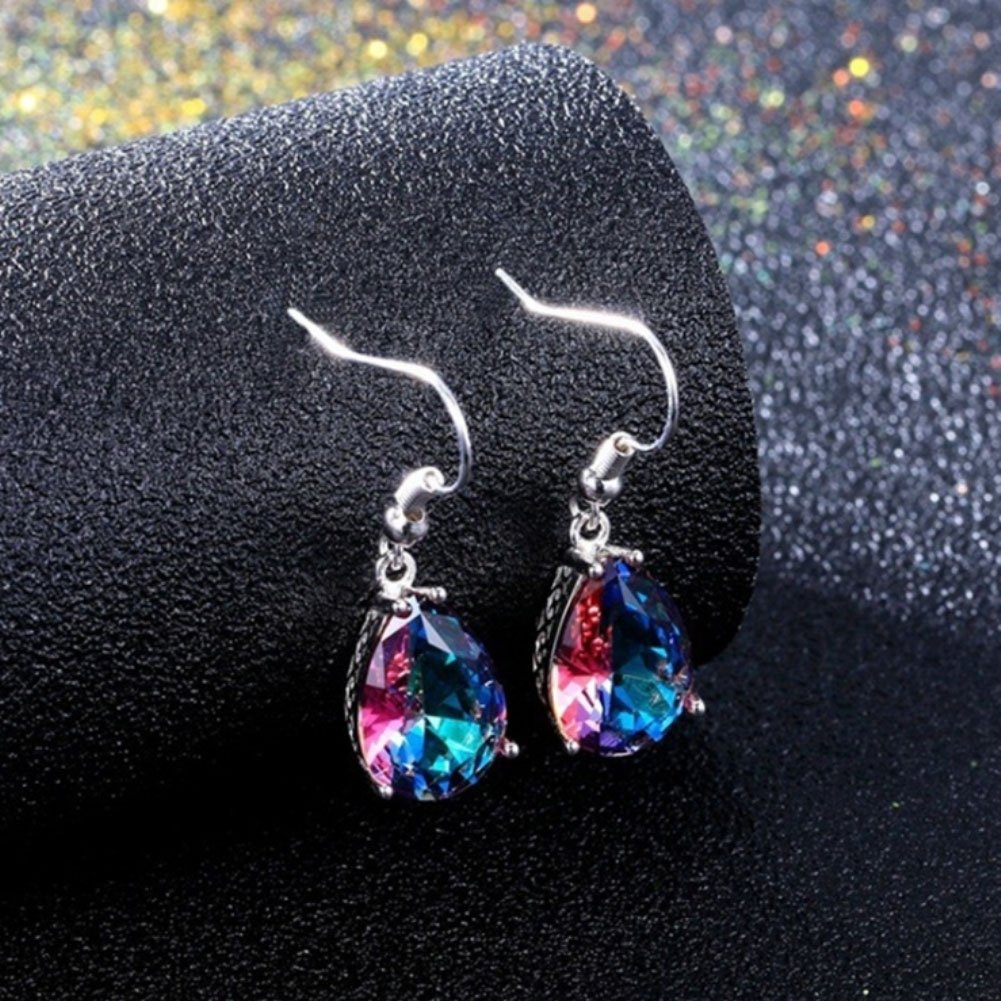 Women Multicolor Teardrop Cubic Zirconia Dangle Hook Earrings Piercing Jewelry Image 4