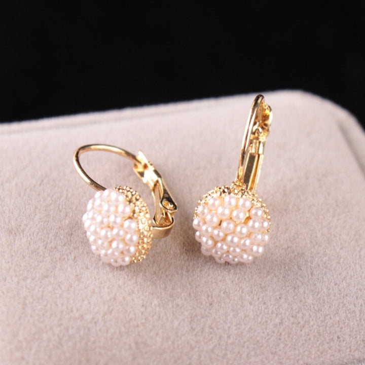 Fashion Women Round Faux Pearl Charm Leverback Earrings Piercing Jewelry Gift Image 1