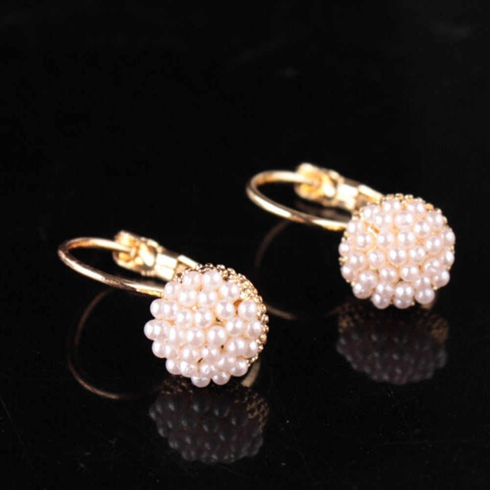 Fashion Women Round Faux Pearl Charm Leverback Earrings Piercing Jewelry Gift Image 3