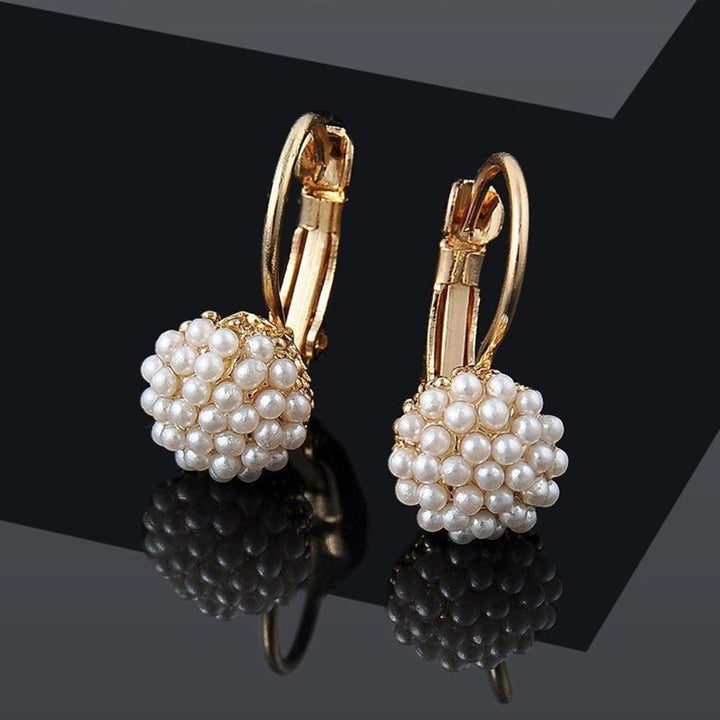 Fashion Women Round Faux Pearl Charm Leverback Earrings Piercing Jewelry Gift Image 4