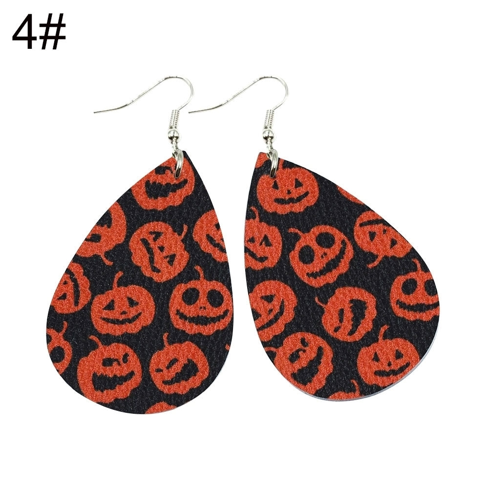 Halloween Skull Pumpkin Teardrop Faux Leather Drop Dangle Women Hook Earrings Image 9