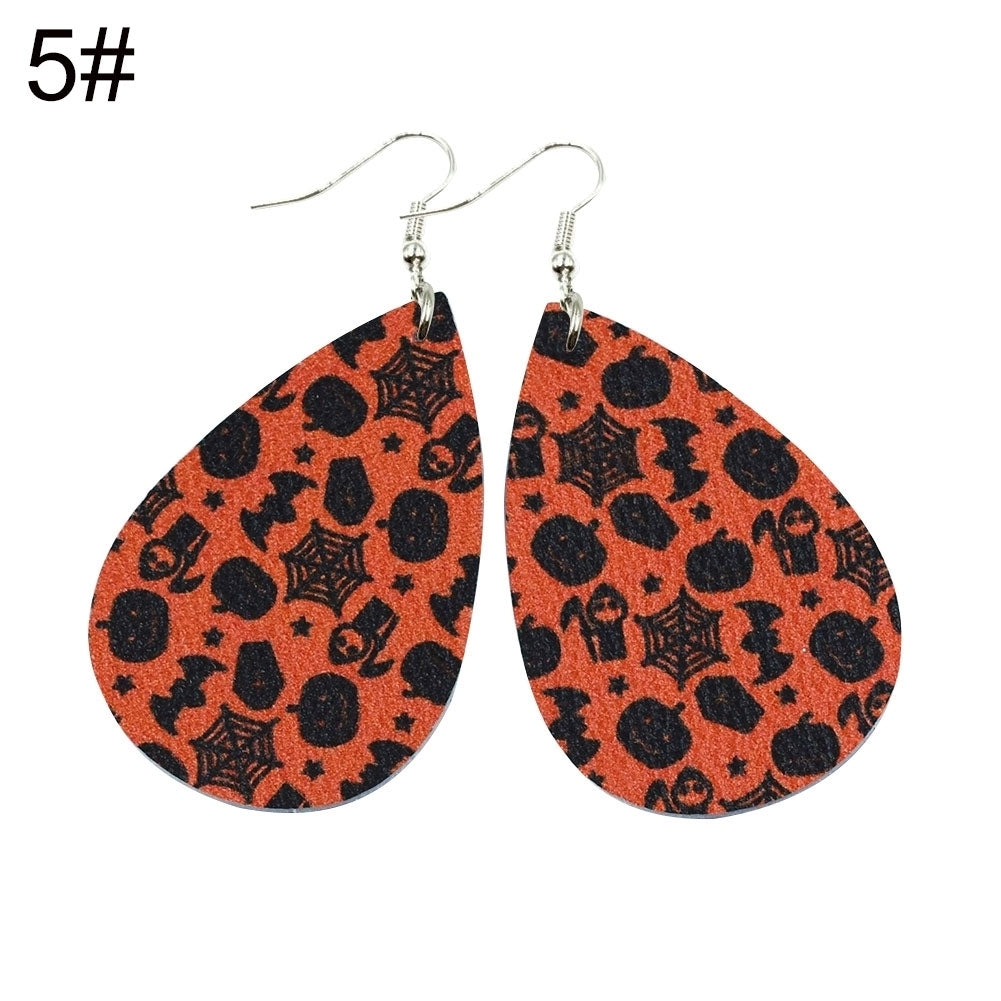 Halloween Skull Pumpkin Teardrop Faux Leather Drop Dangle Women Hook Earrings Image 10