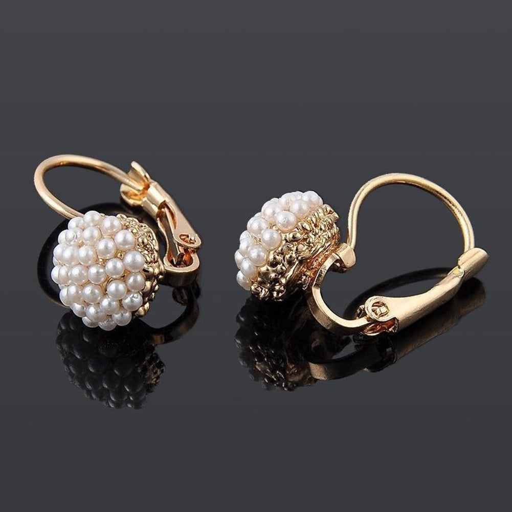 Fashion Women Round Faux Pearl Charm Leverback Earrings Piercing Jewelry Gift Image 6