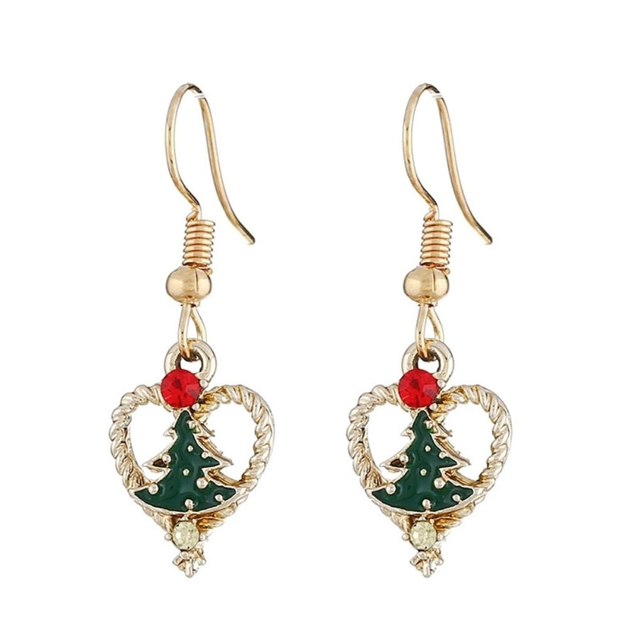 Women Rhinestone Inlaid Christmas Tree Heart Dangle Hook Earrings Jewelry Gift Image 1