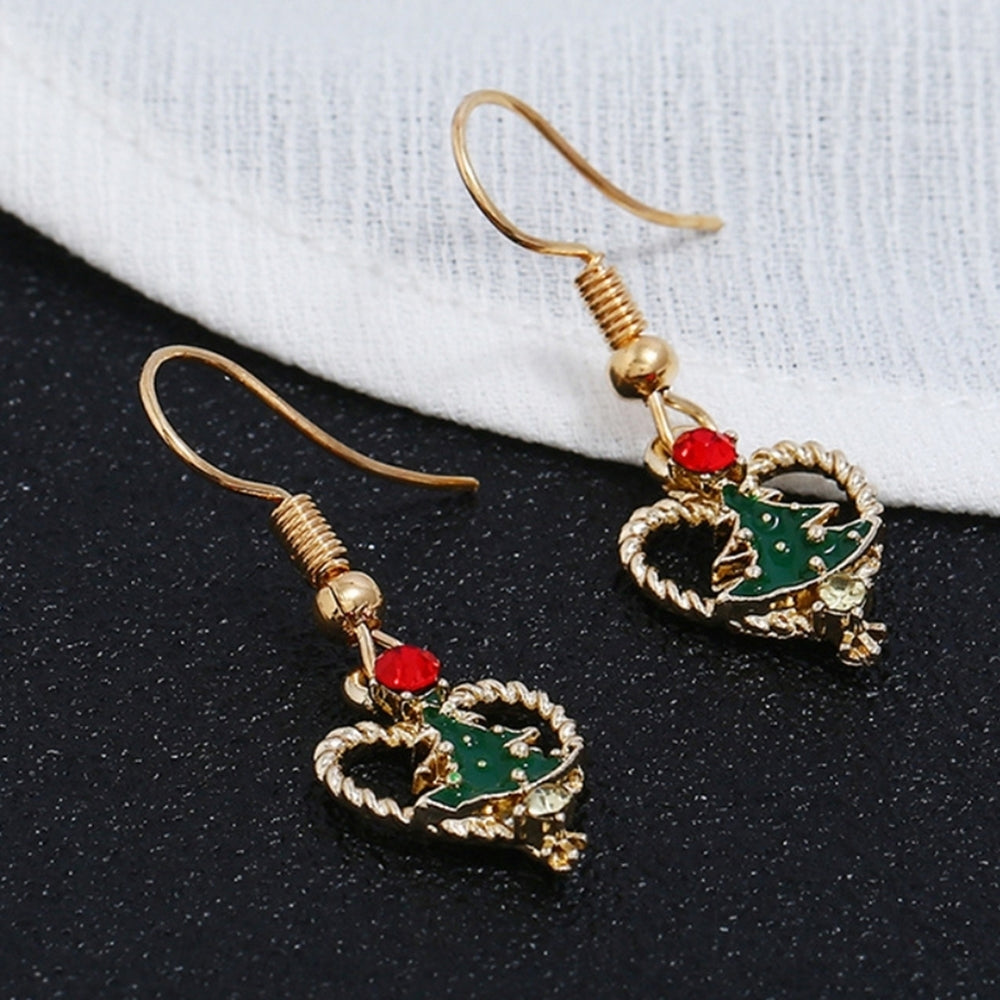 Women Rhinestone Inlaid Christmas Tree Heart Dangle Hook Earrings Jewelry Gift Image 2