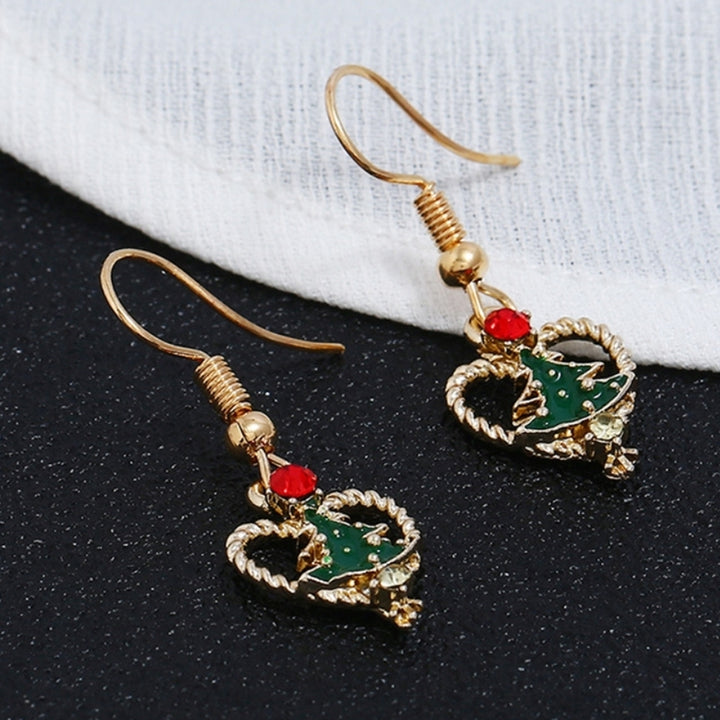 Women Rhinestone Inlaid Christmas Tree Heart Dangle Hook Earrings Jewelry Gift Image 2