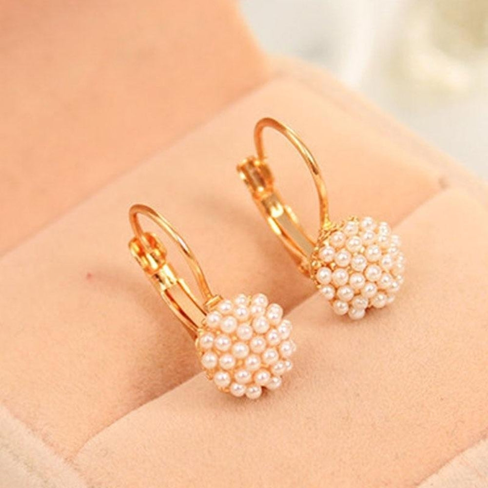 Fashion Women Round Faux Pearl Charm Leverback Earrings Piercing Jewelry Gift Image 8