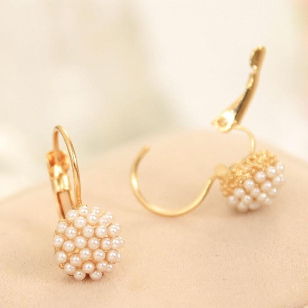 Fashion Women Round Faux Pearl Charm Leverback Earrings Piercing Jewelry Gift Image 9