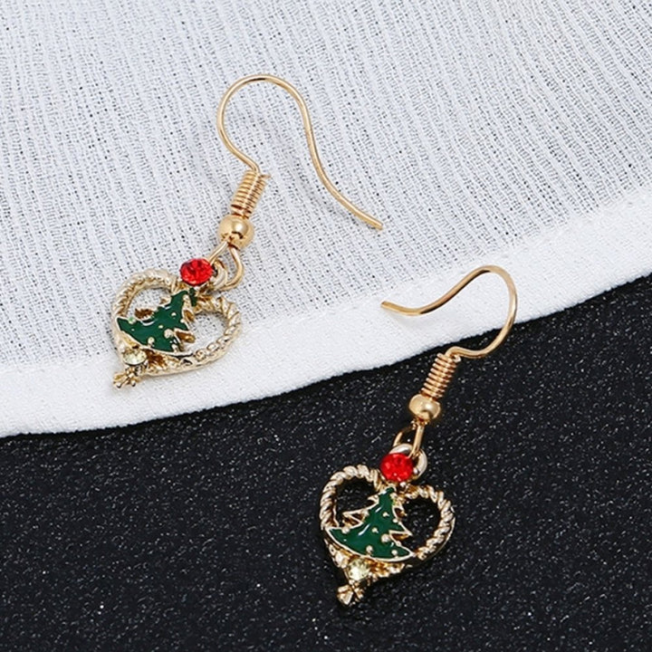 Women Rhinestone Inlaid Christmas Tree Heart Dangle Hook Earrings Jewelry Gift Image 3