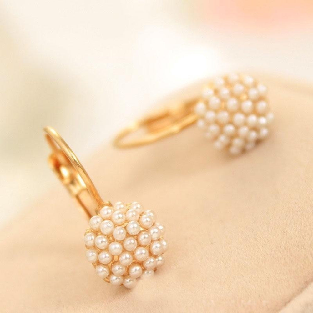 Fashion Women Round Faux Pearl Charm Leverback Earrings Piercing Jewelry Gift Image 10