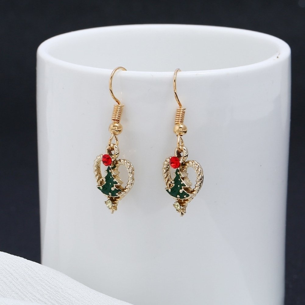 Women Rhinestone Inlaid Christmas Tree Heart Dangle Hook Earrings Jewelry Gift Image 4